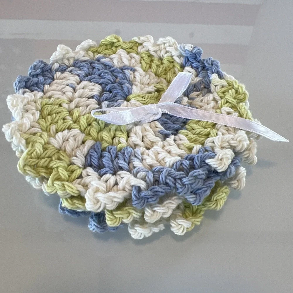Handmade Crochet Coasters Set of 4 Blue‎ Green White Cottagecore New 5 Inches